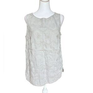 Saint Tropez West Tank 100% Linen Embroidered Bohemian Peasant Womens Small